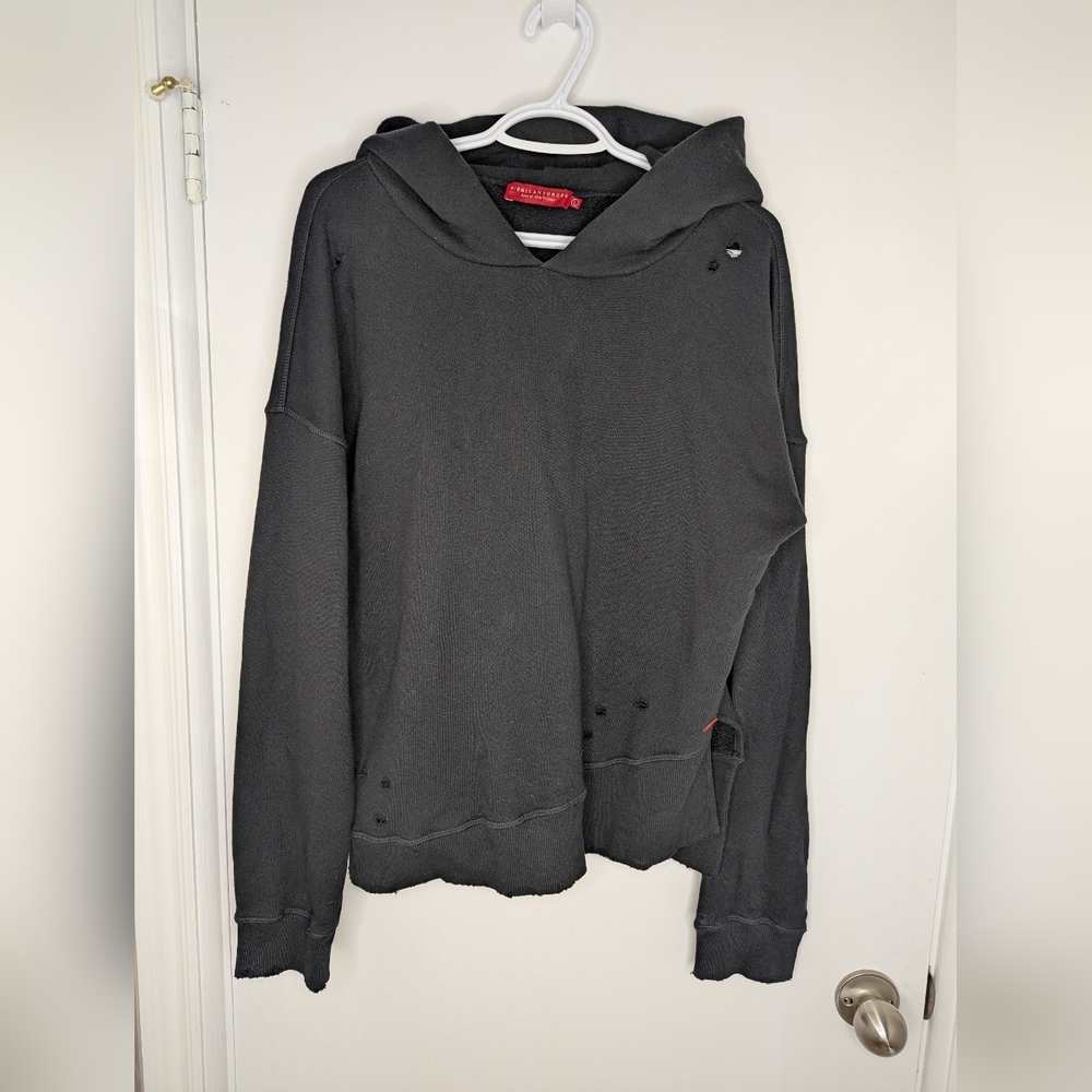 PHILANTHROPY DISTRESSED BLACK HOODIE, SIZE LARGE